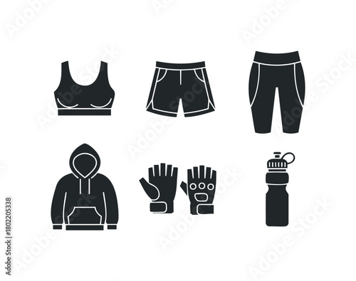 Workout gear set with sports bra shorts hoodie gloves water bottle