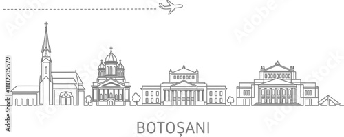 Botosani Skyline with Airplane and Dash Line