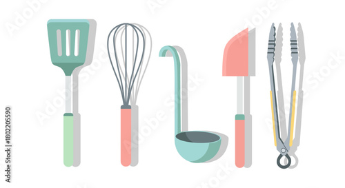 Essential Kitchen Utensils Collection Spatula, Whisk, Ladle & Tongs Set