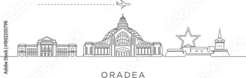 Oradea Skyline Cityscape with Airplane Travel Icon