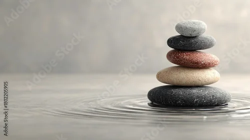 Panel kuchenny z motywem Stack of zen stones balancing on water surface with ripples