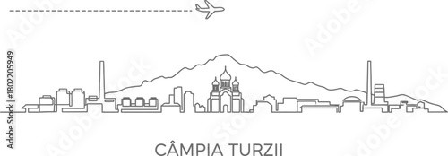 Câmpia Turzii Skyline Silhouette with Airplane