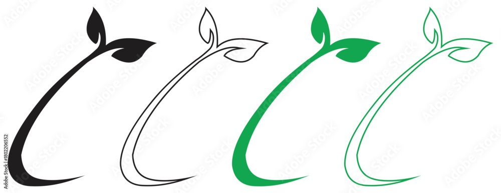 Obraz premium Stylized Growing Plant Sprout Line Art Design.