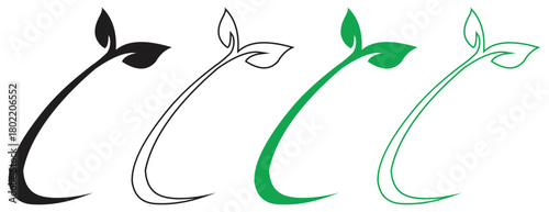 Stylized Growing Plant Sprout Line Art Design.