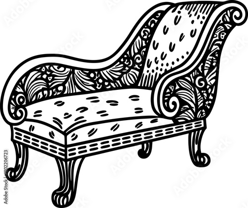 Elegant vintage chaise lounge with ornate floral patterns classic upholstered seating, antique decor accent