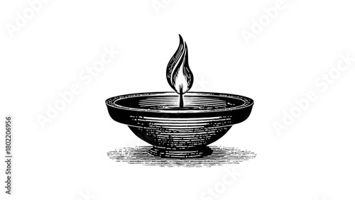 Vintage Oil Lamp Flame Burning Brightly for Spiritual Guidance or Ancient History Projects