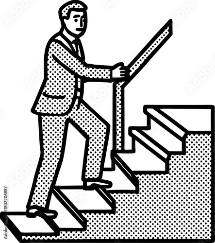 Businessman ascending staircase corporate growth, career progress, leadership success, goal achievement concept
