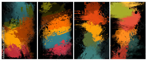 Expressive punk grunge background set with orange, green and yellow