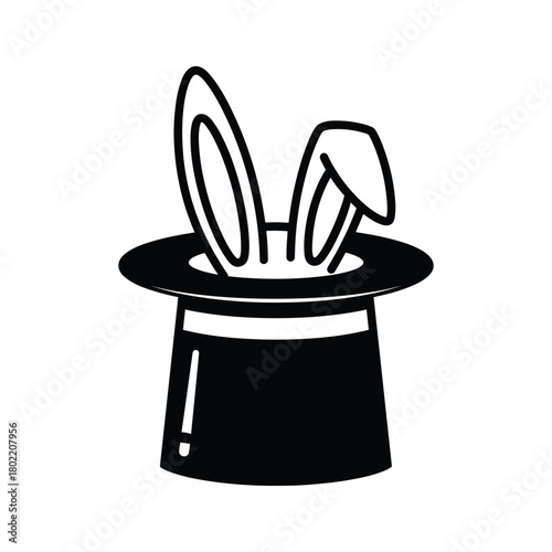 Rabbit ears emerging from a classic black magician's top hat, symbolizing magic, illusion, surprise, and entertainment concept art