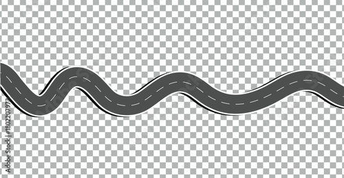  Winding zigzag asphalt road isolated on transparent background. Art design. Highway with markings. Art design. Highway with markings. Vector infographic.