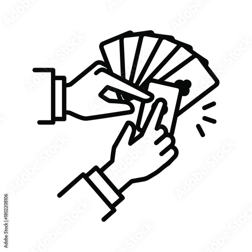 Hand holding playing cards with a finger pointing to one, depicting choice, gambling, game, or selection event.