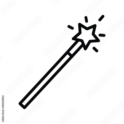 Magic wand with a sparkling star at its tip, depicted in a clean outline style, representing dreams, wishes, and enchantment.