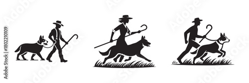 Shepherd and Dog Silhouettes: A Pastoral Scene.