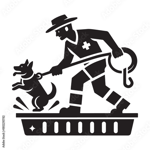 Dog Handler in Action: A Vector Illustration.