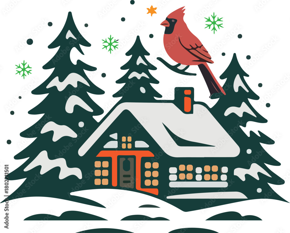 Obraz premium Christmas winter scene logo vector white background .