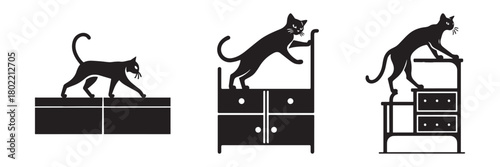 Cats on Furniture: A Playful Silhouette Scene.