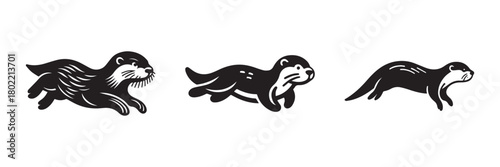 Otter Trio: Playful Aquatic Mammals in Motion.