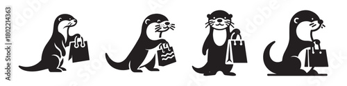 Otter Shopping Spree: A Delightful Black and White Illustration.