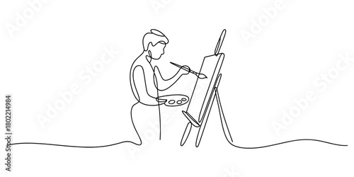 a painter working at an easel, symbolizing creativity, art practice, focus, and expressive artistic process.