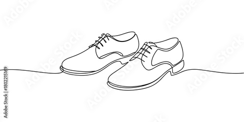 Minimal continuous line featuring a pair of elegant dress shoes, ideal for fashion themes, footwear design, and modern artwork.