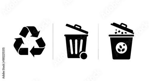 Recycling icons: waste management and sustainability symbols collection