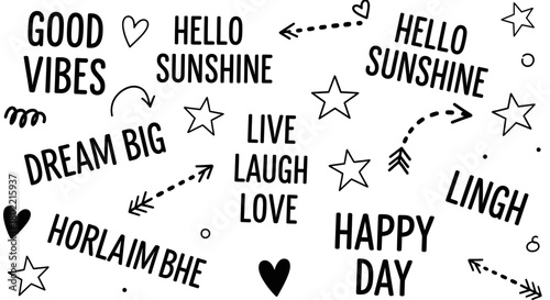 Positive Quotes and Elements Graphic Art Seamless Pattern for Backgrounds