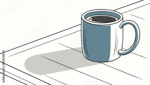 A cup of coffee sitting on a table with a shadow cast beside it in a simple cartoon style drawing
