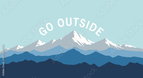Minimalist mountain range landscape with 'Go Outside' text encouraging outdoor activities