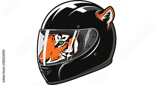 Tiger inside the Helmet with ears, Concept Illustration for Racers and motorcycle theme