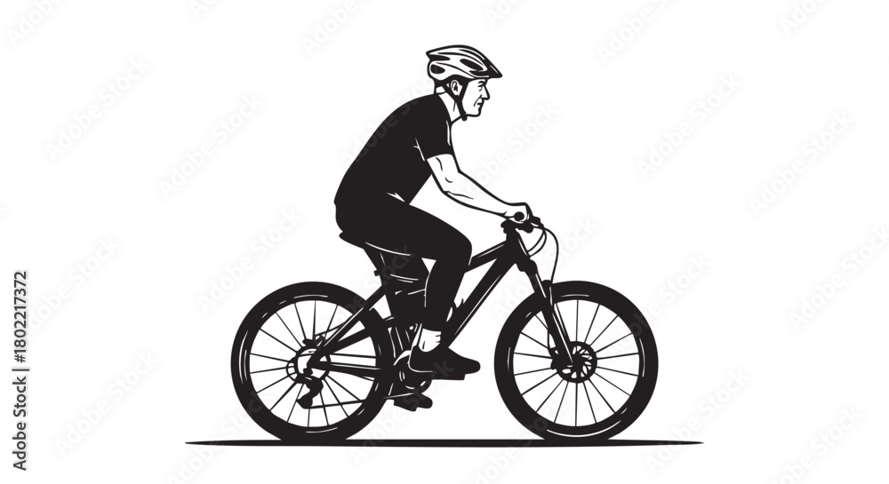 Naklejka premium ## **20. Middle aged man riding mountain bike black silhouette vector** 