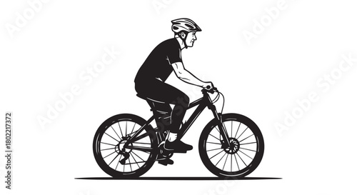## **20. Middle aged man riding mountain bike black silhouette vector**

