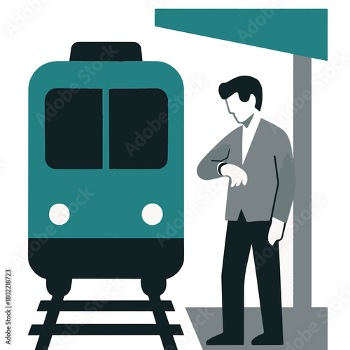 Man Waiting for Train at Station color vector