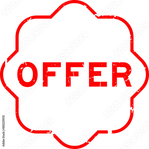 Grunge red offer word square rubber seal stamp on white background