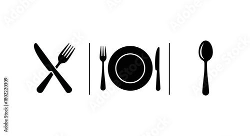 Minimalist dining utensils pattern with fork, knife, spoon, and plate silhouettes