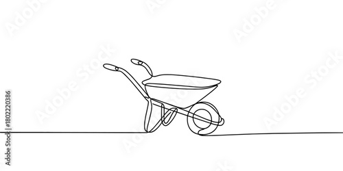 a wheelbarrow, representing gardening, tools, construction work, farming, and outdoor labor concepts.