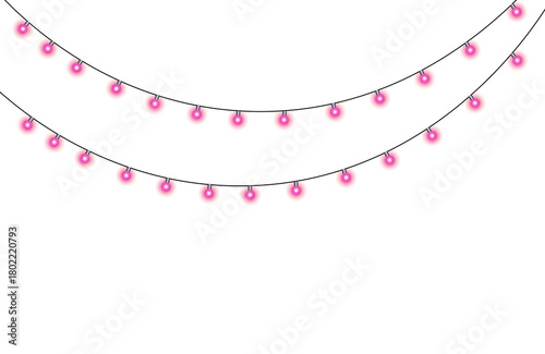 Soft glowing pink fairy lights strung in a curve against a dark background