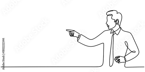 a man in a shirt and tie pointing to his left, useful for business, guidance, and instructional concepts.