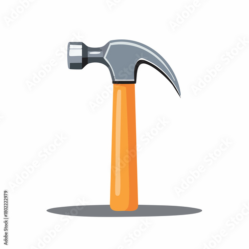 A stylized illustration of a hammer with wooden handle tool used in construction