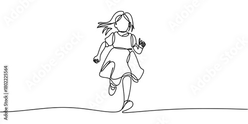 a young girl running forward, symbolizing freedom, movement, childhood energy, and creative simplicity in vector