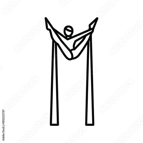 Aerial silk dancer performing an elegant split pose, showcasing acrobatics, flexibility and strength, isolated icon illustration.