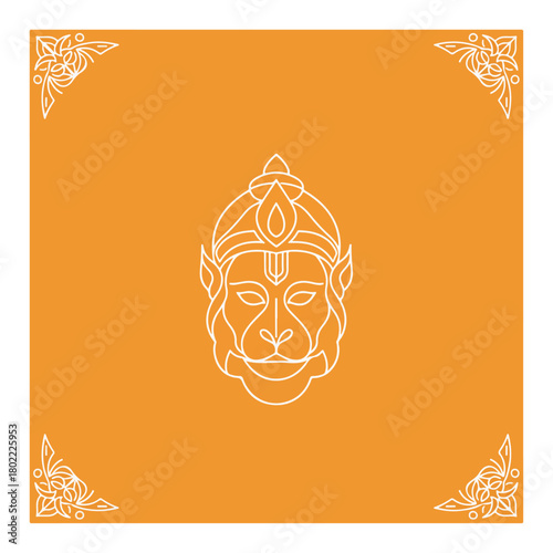 Lord Hanuman Face Minimalist Line Art Hindu God Icon