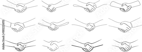 Line art of agree and shake hands, modern minimalist art set on white background.