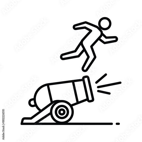 A person leaping over a firing cannon, symbolizing challenge, overcoming obstacles, risk, danger, and taking a bold jump