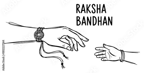 Raksha Bandhan Hand Drawn Sketch Illustration Sister and Brother Hands with Rakhi Bracelet for Indian Hindu Festival