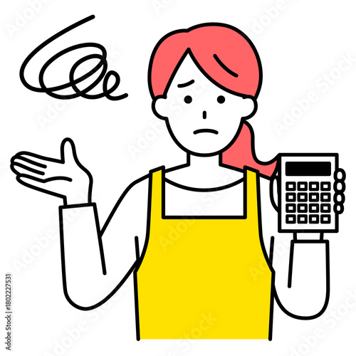 予算オーバーで困るエプロン姿の女性