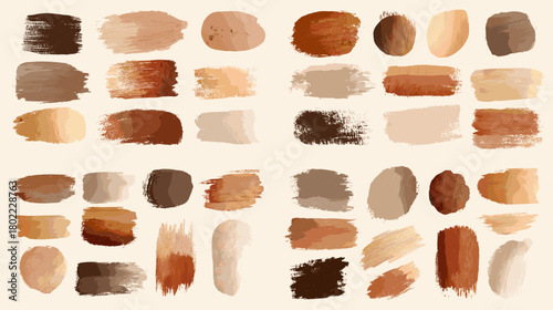 Artistic brush stroke swatches in warm earth tones and soft neutral shades. Textured paint elements perfect for palettes, backgrounds, and creative design accents.