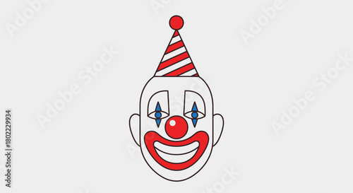 A cartoon image of a clown's face with a striped hat, red nose, and smiling mouth.