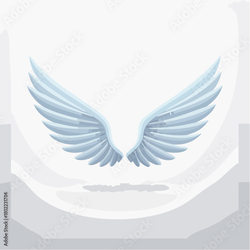 Stylized ethereal wings floating against a diffused soft white backdrop illustration