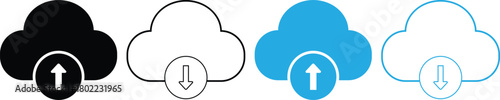 Cloud Upload and Download Icons. Cloud Computing Transfer Symbols. Internet data backup symbols. Cloud File Management Icons
