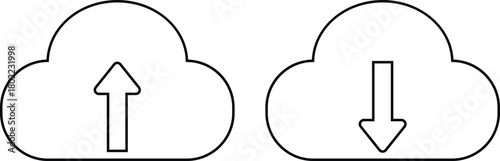 Cloud Upload and Download Icons. Cloud Computing Transfer Symbols. Internet data backup symbols. Cloud File Management Icons
